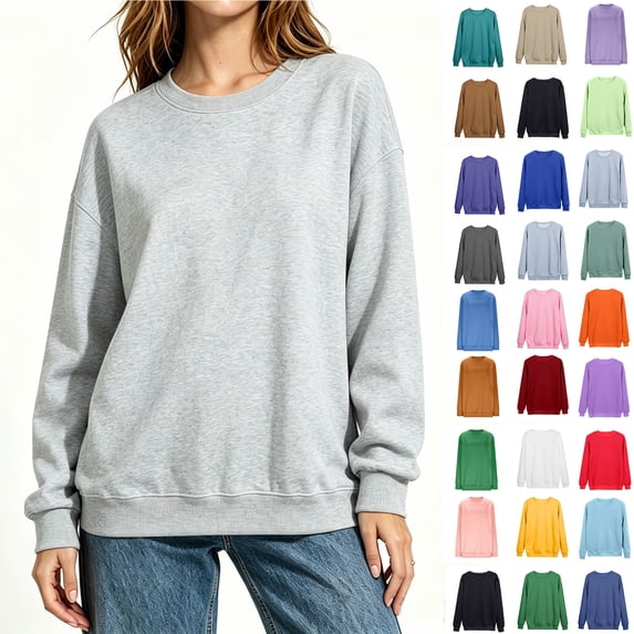 Women's Drop Shoulder Oversized Solid Crew Neck Pullover Sweatshirt, Oversized Long Sleeve Crew Top, Women's Plus, Size S-5XL