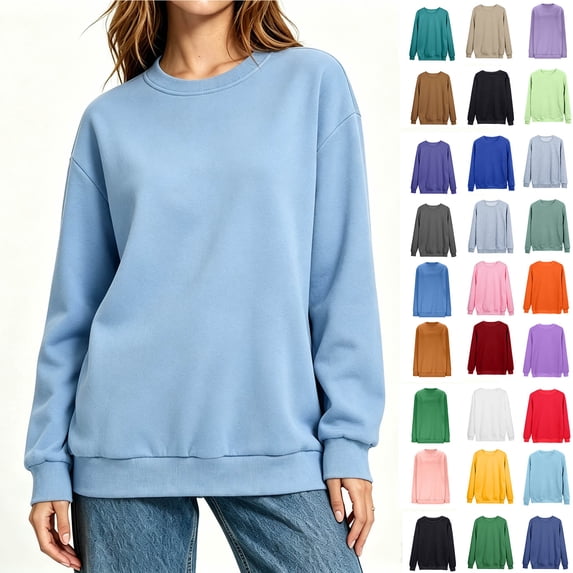 Women's Drop Shoulder Oversized Solid Crew Neck Pullover Sweatshirt, Oversized Long Sleeve Crew Top, Women's Plus, Size S-5XL
