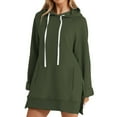 thumbnail image 1 of Women's Drop Shoulder Solid Color Hooded Sweatshirt with Side Pockets and Side Slits, Soft Breathable Long Sleeve Casual Pullover for Winter, Daily Wear and Street Fashion Camouflage XXXL, 1 of 8