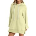 thumbnail image 1 of Women's Drop Shoulder Solid Color Hooded Sweatshirt with Side Pockets and Side Slits, Soft Breathable Long Sleeve Casual Pullover for Winter, Daily Wear and Street Fashion Beige L, 1 of 6