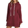 thumbnail image 1 of Women's Drop Shoulder Solid Color Hooded Sweatshirt with Side Pockets and Side Slits, Soft Breathable Long Sleeve Casual Pullover for Winter, Daily Wear and Street Fashion Wine XXL, 1 of 8