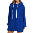 thumbnail image 1 of Women's Drop Shoulder Solid Color Hooded Sweatshirt with Side Pockets and Side Slits, Soft Breathable Long Sleeve Casual Pullover for Winter, Daily Wear and Street Fashion Blue S, 1 of 7