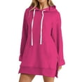 thumbnail image 1 of Women's Drop Shoulder Solid Color Hooded Sweatshirt with Side Pockets and Side Slits, Soft Breathable Long Sleeve Casual Pullover for Winter, Daily Wear and Street Fashion Hot Pink XXXXXL, 1 of 6
