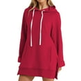 thumbnail image 1 of Women's Drop Shoulder Solid Color Hooded Sweatshirt with Side Pockets and Side Slits, Soft Breathable Long Sleeve Casual Pullover for Winter, Daily Wear and Street Fashion Red XXXXXL, 1 of 7