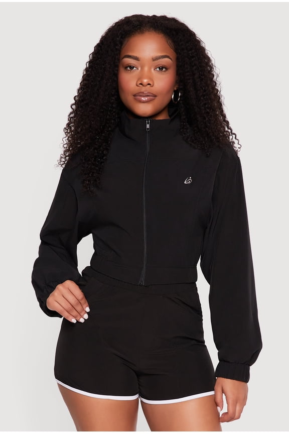 Women's Drop Shoulder Zip Front Mock Neck Track Jacket