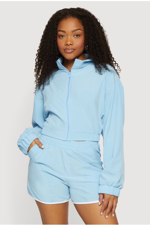 Women's Drop Shoulder Zip Front Mock Neck Track Jacket