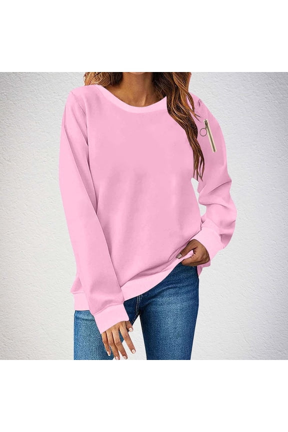 Women's Drop Shoulder Zipper Hoodie Circular Neck Long Sleeve Solid Fall Fashion​​
