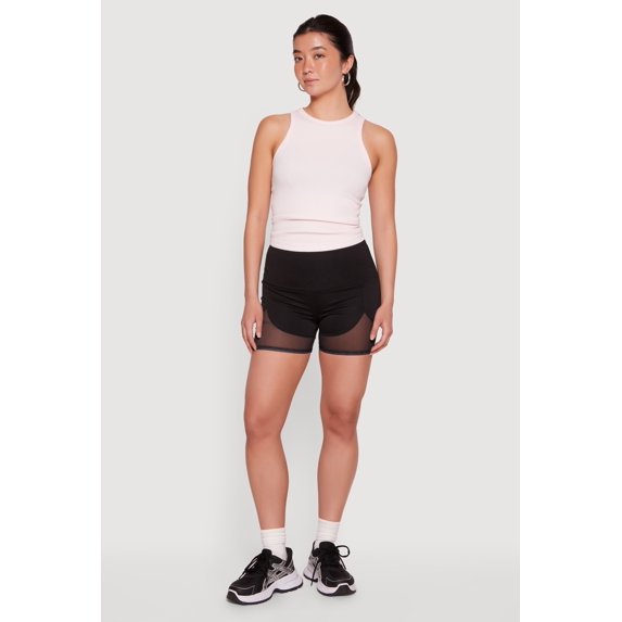 Women's Drop Waist Mesh Detail Biker Shorts