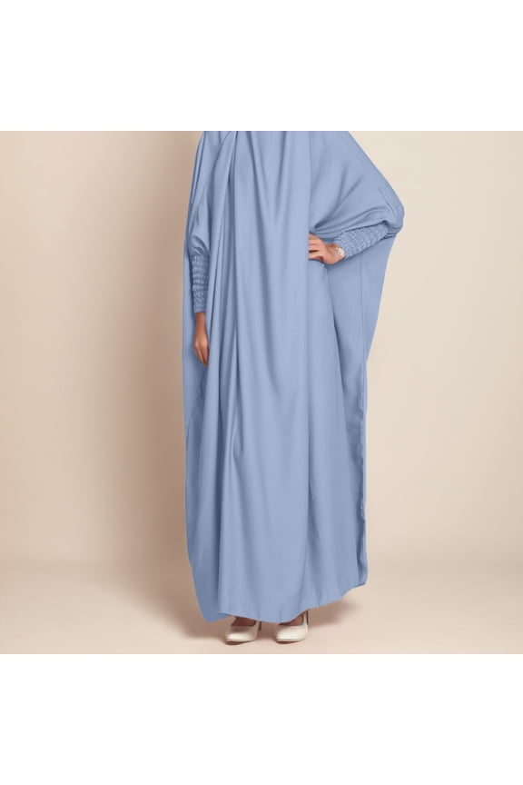 Women's Dubai Middle Turkey Big Swing Solid Color Robe Round Neck Loose Temperament Prayer Clothing Hijab Burka Dress And Scarf Set for Women Teen Girl Dresses Long Sleeve Head Wrap for Women with