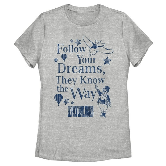 Women's Dumbo Follow Your Dreams  Graphic Tee Athletic Heather Small