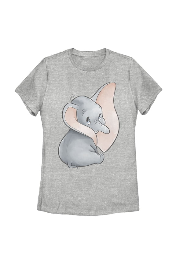 Women's Dumbo Looking Back Elephant Portrait Pose Graphic Tee Athletic Heather 2X Large