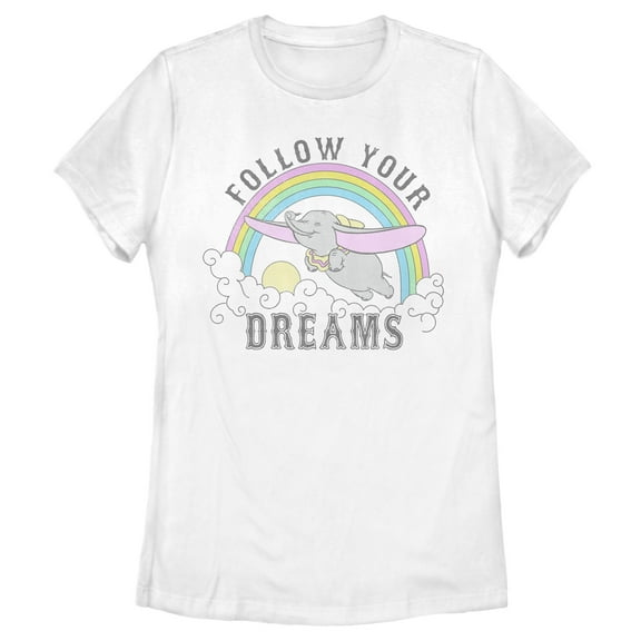 Women's Dumbo Over the Rainbow  Graphic Tee White Small