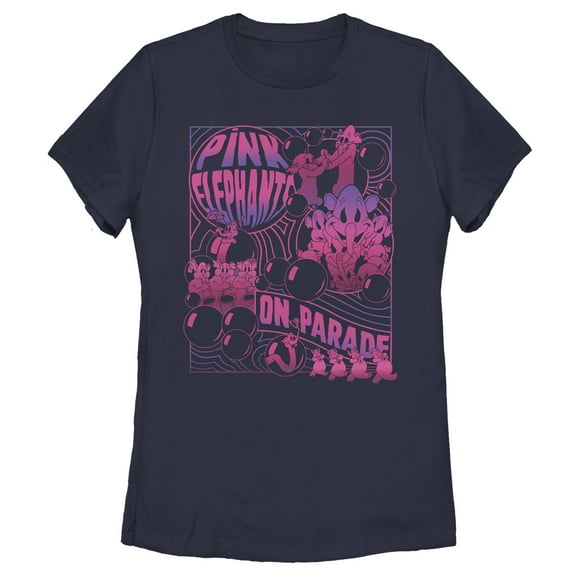 Women's Dumbo Pink Elephants on Parade  Graphic Tee Navy Blue Small