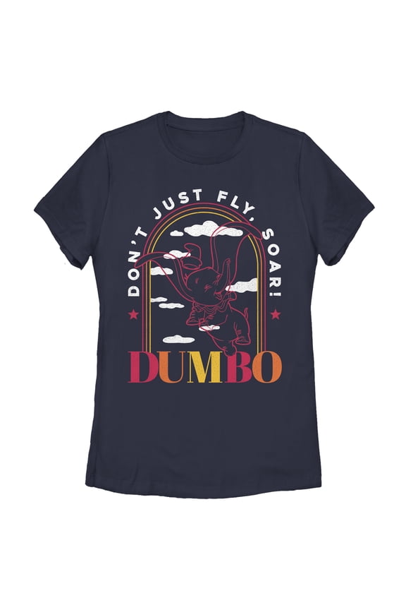 Women's Dumbo Soaring Sunset Arch Graphic Tee Navy Blue Medium