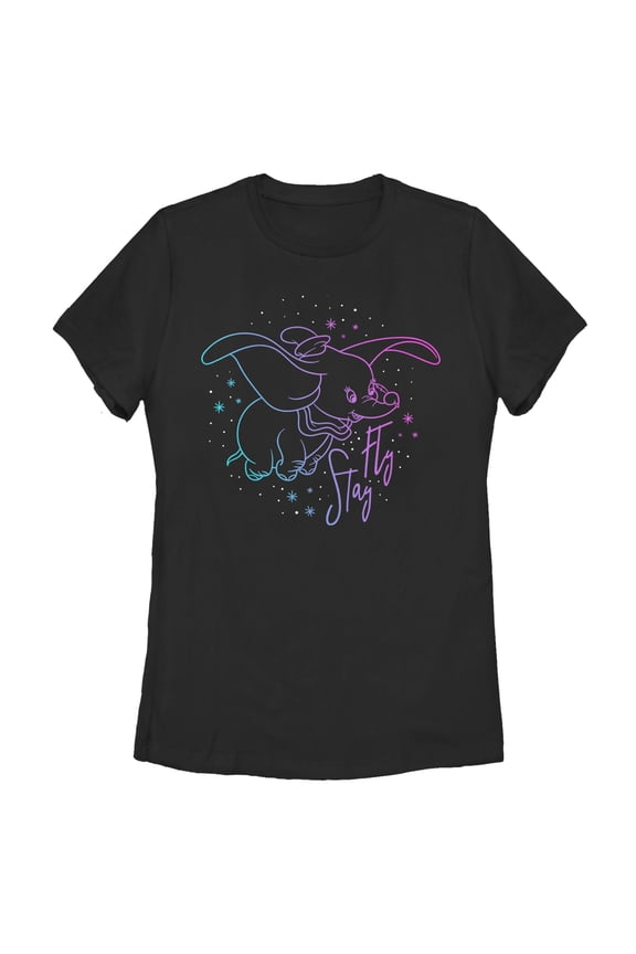 Women's Dumbo Stay Fly Outline Graphic Tee Black Small