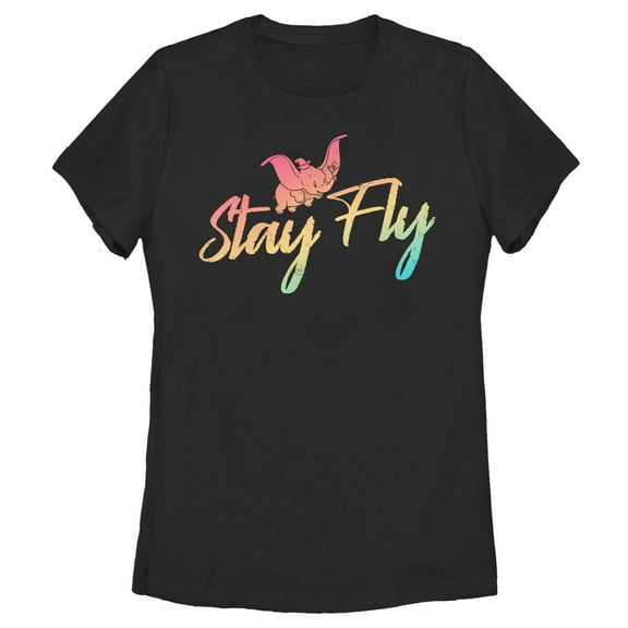 Women's Dumbo Stay Fly Rainbow  Graphic Tee Black Large