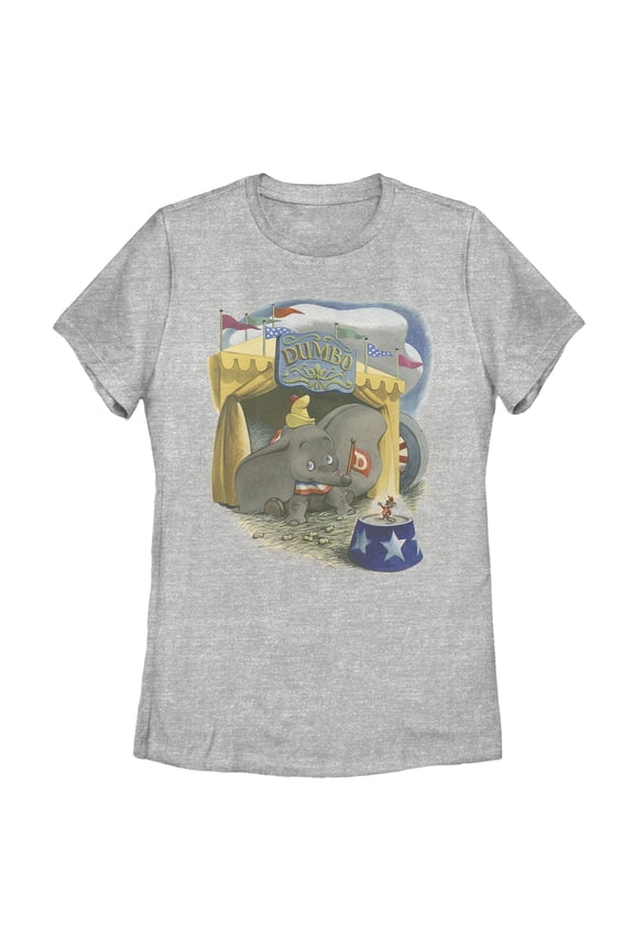 Women's Dumbo Timothy Circus Tent Retro Portrait Graphic Tee Athletic Heather Large