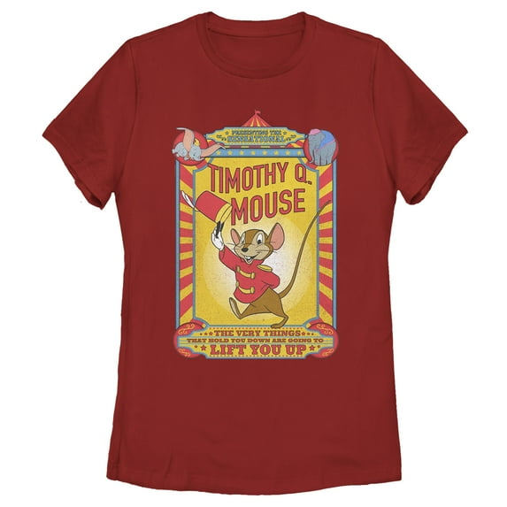 Women's Dumbo Timothy Q. Mouse Circus Poster Graphic Tee Red X Large