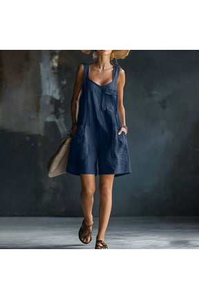 Women's Dungarees Loose Casual Sleeveless Overall Long Jumpsuit Playsuit Dungarees Navy L
