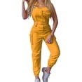 thumbnail image 1 of Women's Dungarees Sleeveless Cargo Overalls Straps Belted Jumpsuits Beam Foot Stretch Bib Pants with Pockets, 1 of 6