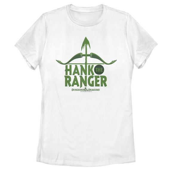 Women's Dungeons & Dragons Hank the Ranger Arrow Text Cartoon Graphic Tee White Large