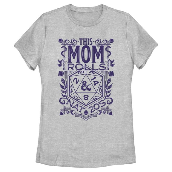 Women's Dungeons & Dragons Mother's Day This Mom Rolls  Graphic Tee Athletic Heather X Large