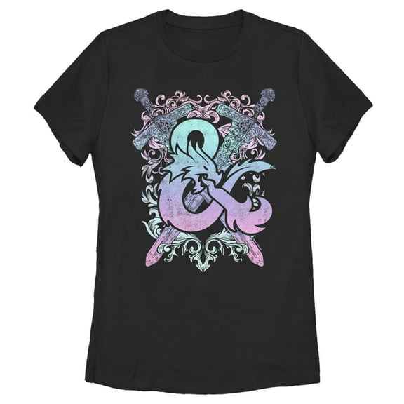 Women's Dungeons & Dragons Pastel Rainbow Logo  Graphic Tee Black Large
