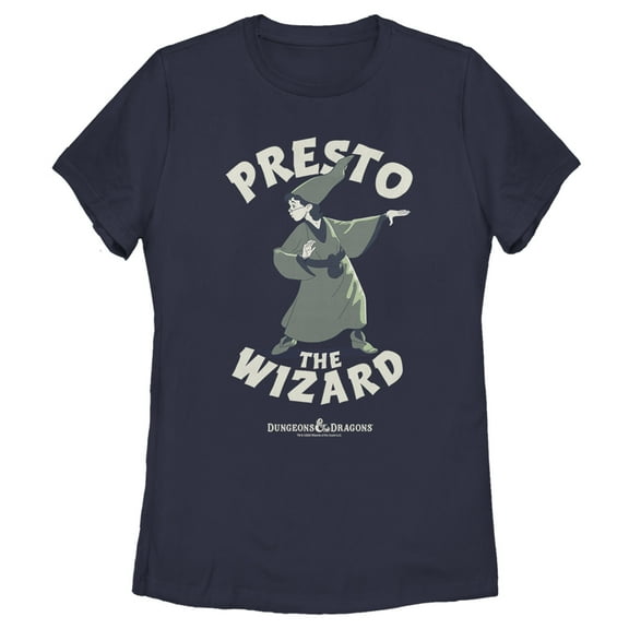 Women's Dungeons & Dragons Presto the Wizard Cartoon  Graphic Tee Navy Blue Large