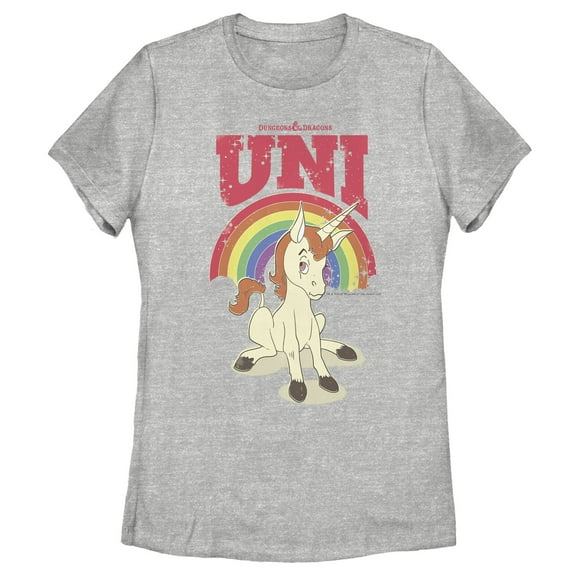 Women's Dungeons & Dragons Uni Unicorn Rainbow Cartoon Graphic Tee Athletic Heather Medium