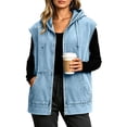 thumbnail image 1 of Women's Durable Denim Top With Hooded Zipper And Loose Jackets With Pockets Long Sleeve or Sleeveless Denim Jackets for Women, 1 of 9