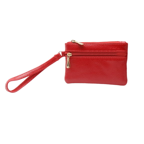 Women's Durable And Lightweight Pu Coin Storage Bag, Double Zippers And Solid Color Design For Convenient Access, Compact 15X9Cm Card Organizer For Coins Cards And Small