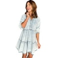 thumbnail image 1 of Women's Dusk Blue Acid Wash Retro Half Sleeve Flared Denim Dress, 1 of 7