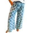 thumbnail image 1 of Women's Dusk Blue Checkered Denim Wide Leg Jeans | [ZhiHiMeRi] | 8, 1 of 12