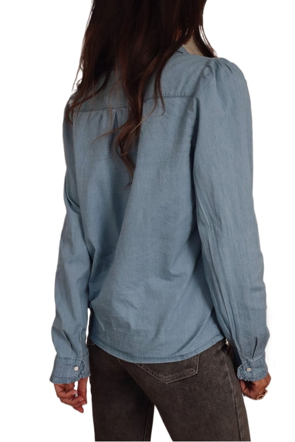 Women's Dusk Blue Turn-down Collar Chambray Shirt