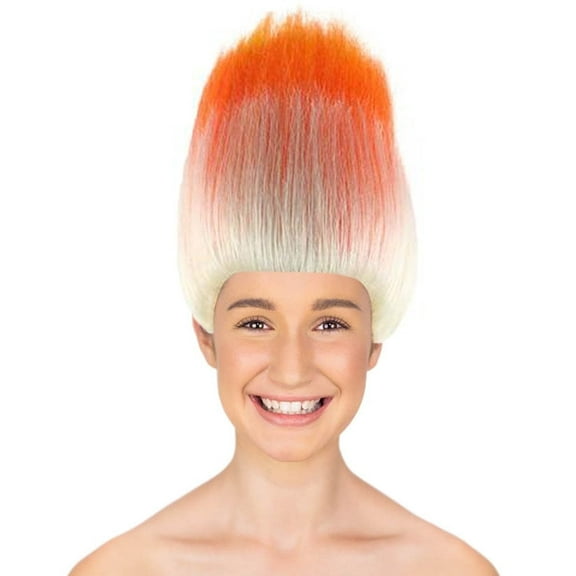 HPO Adult Women's Dwarf Wigs | Cosplay Orange & White Trolls Wigs | Premium Breathable Capless Cap