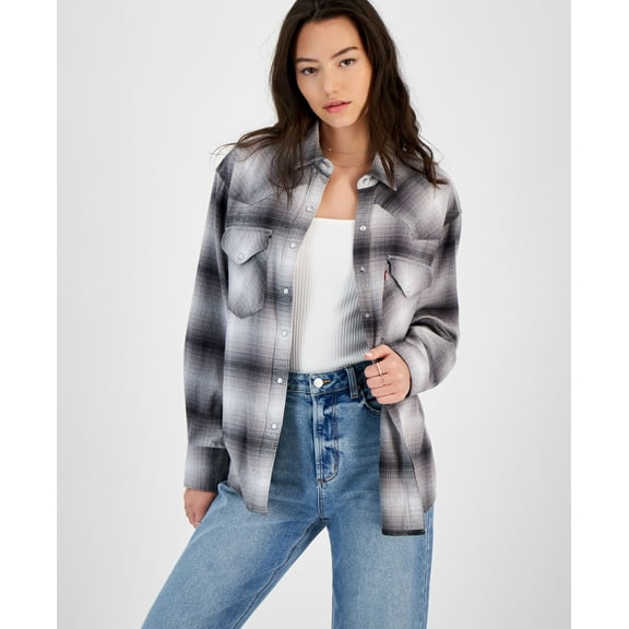Women's Dylan Relaxed Oversized Western Shirt Valentina Plaid Cloud Dancer XL