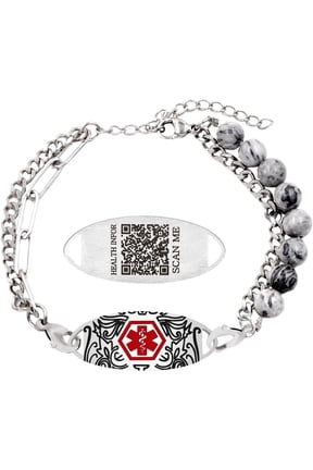 Women’s Dynamic QR Code Medical Alert Bracelet, Adjustable Purple Natural Stone & Stainless Steel Medical ID Jewelry, Scan to Enter Emergency Information