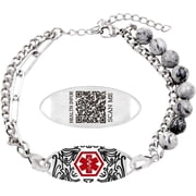 Women s Dynamic QR Code Medical Alert Bracelet, Adjustable Purple Natural Stone & Stainless Steel Medical ID Jewelry, Scan to Enter Emergency Information