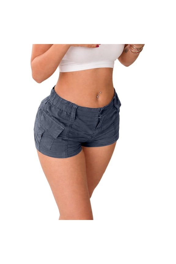Women's E-Girl Slim Fit Elastic Waist Cargo Shorts, Summer Streetwear Multiple Pocket Shorts for Women, Navy S