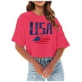 thumbnail image 1 of Women's E Independence Day USA Printed Casual Cropped Crew Neck Short Sleeve T Shirt Top for Women Womens Long Sleeve Layering Shirt Womens Medium Shirts Athletic Long Sleeve Shirt Women Workout Tops, 1 of 3