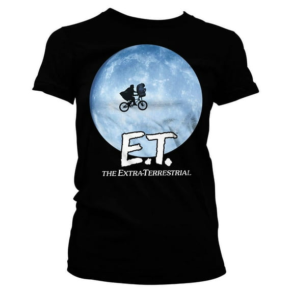 Women's E.T. Bike In The Moon Black T-Shirt - Adult Crew Neck Tee: X Large