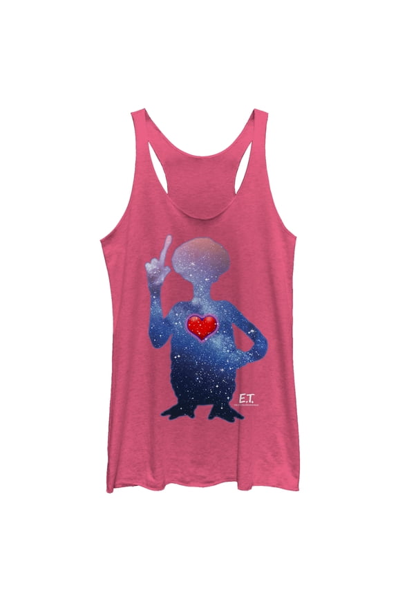 Women's E.T. the Extra-Terrestrial Galactic Alien Heart  Racerback Tank Top Pink Heather Large
