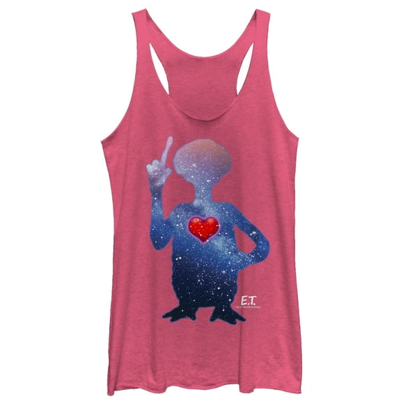 Women's E.T. the Extra-Terrestrial Galactic Alien Heart  Racerback Tank Top Pink Heather Medium