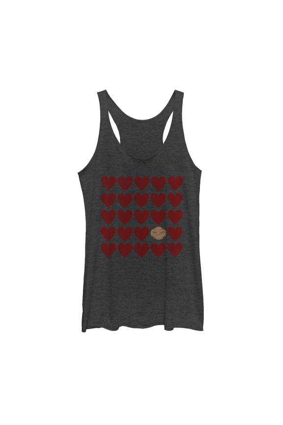 Women's E.T. the Extra-Terrestrial Valentine Alien Heart Racerback Tank Top Black Heather X Large