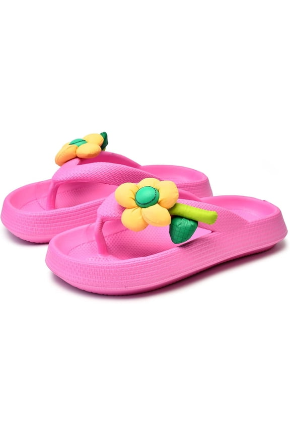 Women’s EVA Platform Flip Flops with 3D Cotton Flower, Soft Pillow Sandals, Non-Slip Cushioned Thong Slippers for Indoor & Outdoor, Cute Summer Slides