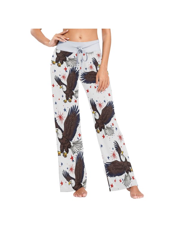 Women's Eagle Comfy Stretch Wide Leg Pajama Pants, Drawstring Waist Casual Lounge Pants