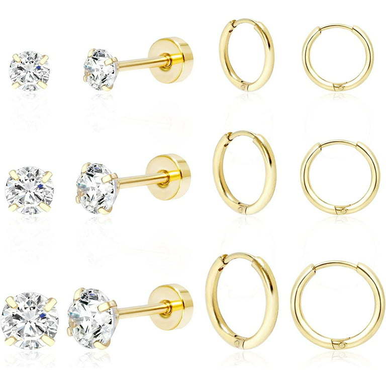 Women's Earring Sets for Multiple Piercing: 14K Gold Plated Small
