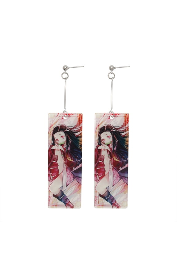 Women's Earrings Anime Demon Slayer Earrings Cosplay Fashion Double-sided Acrylic Alloy Resin Earring for Friends Mother and Daughter Halloween Christmas Birthday Jewelry Gifts
