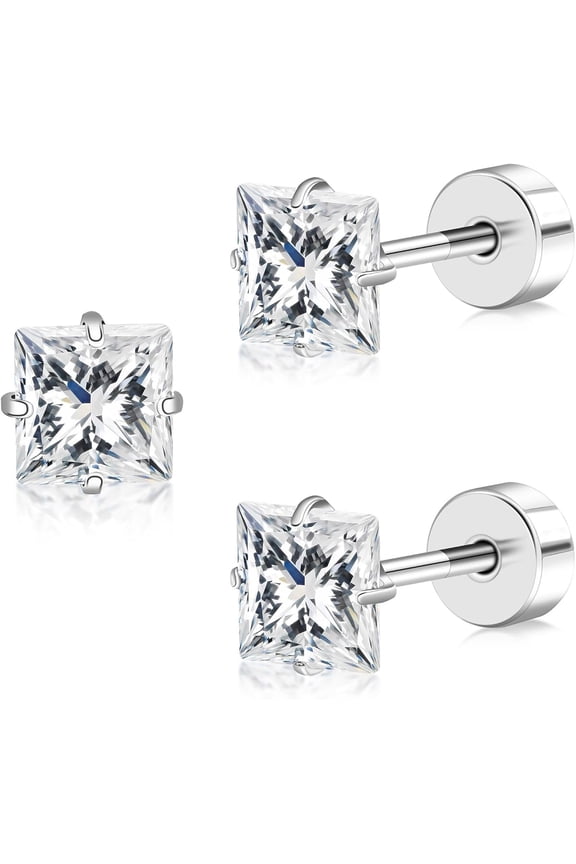 Women's Earrings Anti-Allergy Titanium Earrings Cubic Zirconia Flat Back Design Star/Heart/Square Available 4MM/5MM Clear/Pink Comfortable Daily Wear Holiday Gift