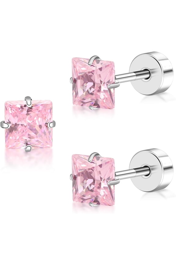 Women's Earrings Anti-Allergy Titanium Earrings Cubic Zirconia Flat Back Design Star/Heart/Square Available 4MM/5MM Clear/Pink Comfortable Daily Wear Holiday Gift